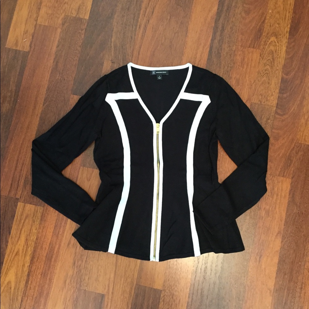NWOT INC black & white zip cardigan